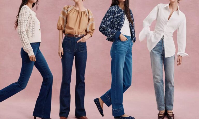 Women wearing LOFT denim and tops styled for everyday outfits