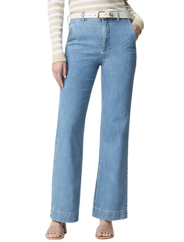 Light denim trouser jeans from J.Crew Factory with a wide leg and mid-rise fit, styled for women over 40