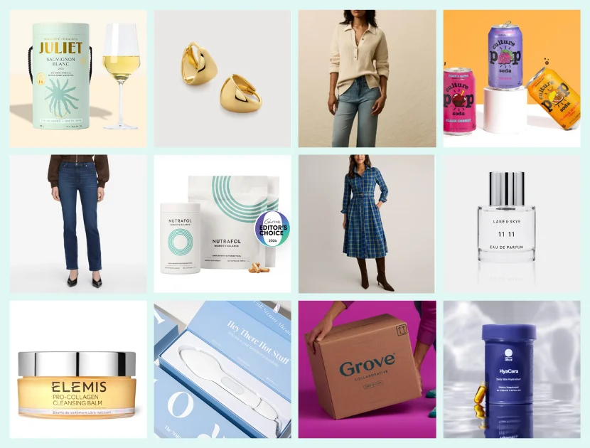 A collage of favorite fashion, beauty, and lifestyle products featured in The Well Dressed Life’s discount code roundup, including brands like Juliet Wine, Monica Vinader jewelry, Frame denim, Lake & Skye perfume, and Elemis skincare.