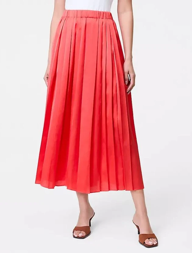 Ann Taylor satin pleated midi skirt in rich seasonal color