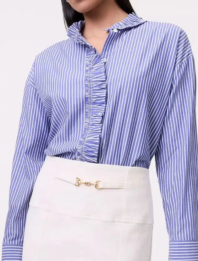 Ann Taylor striped ruffle shirt in cotton blend fabric