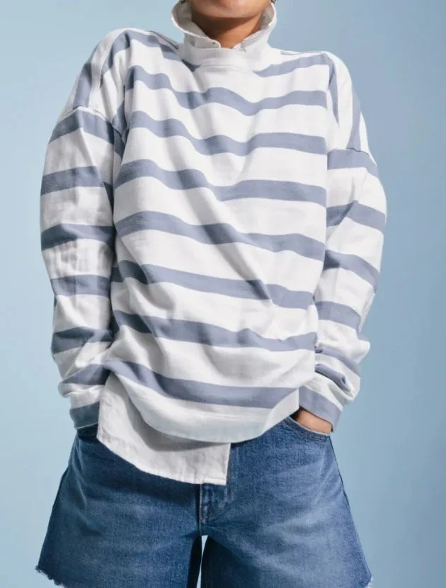 Striped AYR Early Mornings Tee styled casually, an elevated long-sleeve tee for women over 40