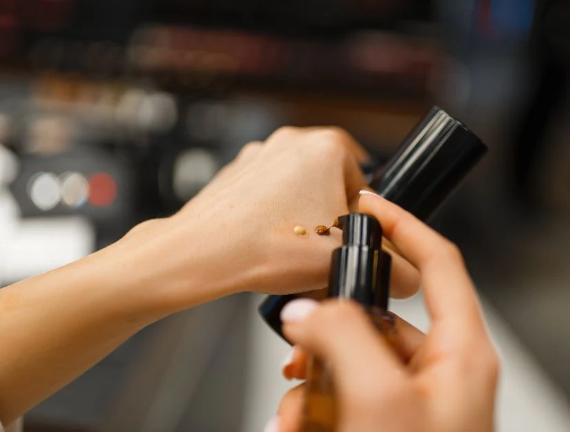 Testing foundation shade and formula on skin