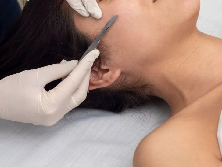 Professional dermaplaning treatment removing dead skin and facial hair