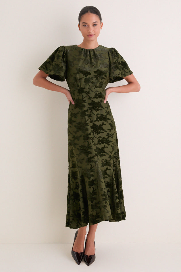 Pine Burnout Velvet Elodie Dress