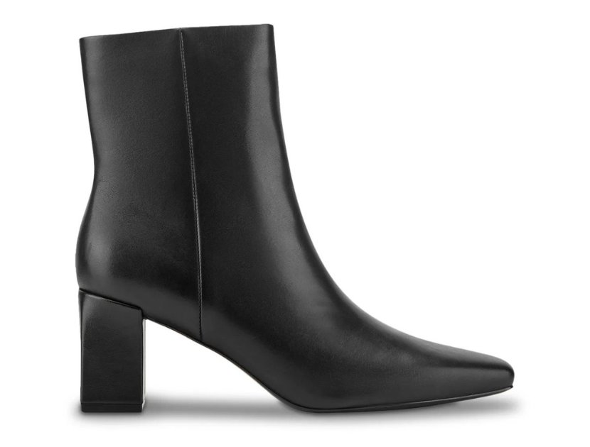Marc Fisher River Bootie in black leather with a square toe and 2.5-inch block heel