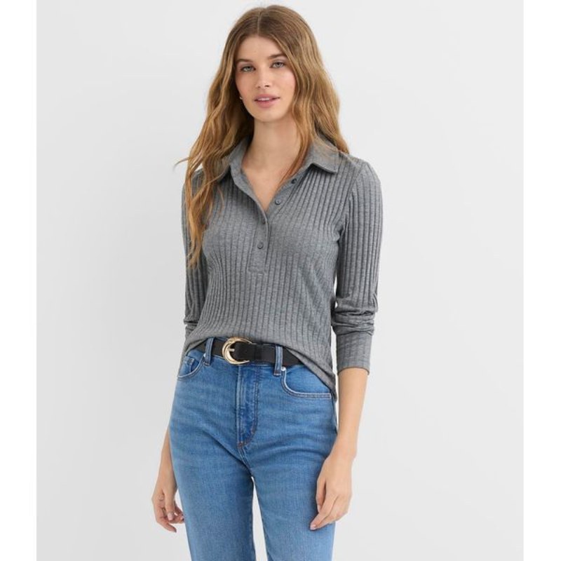 Heathered Ribbed Polo from LOFT